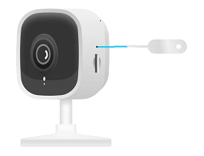 Side view of the Tapo security camera showing the RESET button on the side of the device.