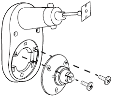 Illustration showing the camera base being attached to the mounting bracket using two screws. The screws are aligned with the holes and tightened with a screwdriver.