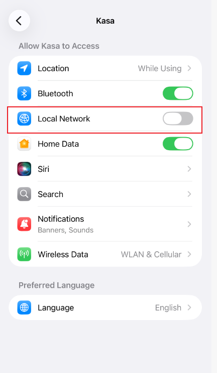 Open Kasa app settings menu.