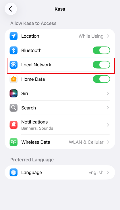 Turn on “Local Network” for Kasa app.