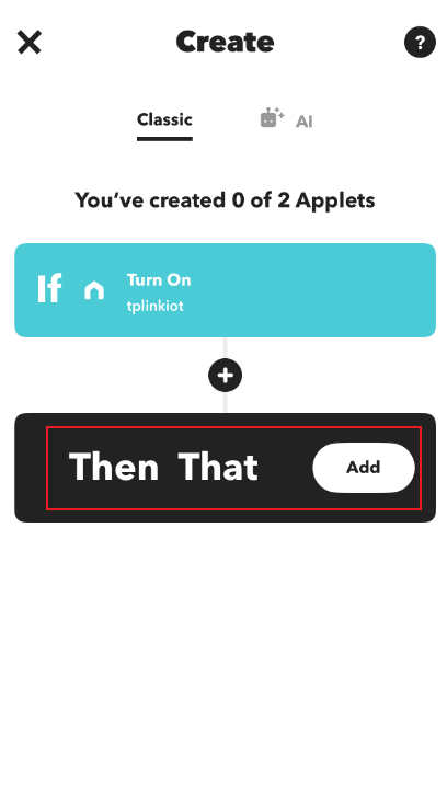 Click on Add to create and action.