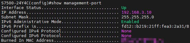The shown information of management port.