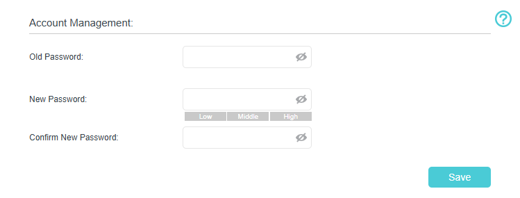 Account Management settings page showing fields for old password and new password.