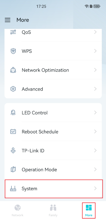 System settings in the More page.