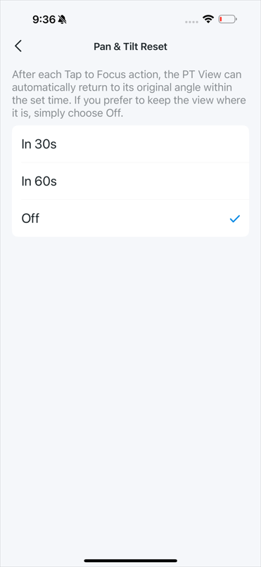 Pan & Tilt Reset page.
