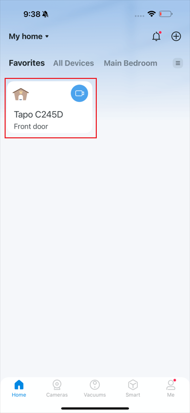 Device card on the Home page.