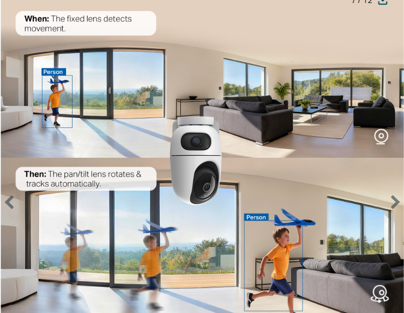The lends rotates and track the movement automatically.