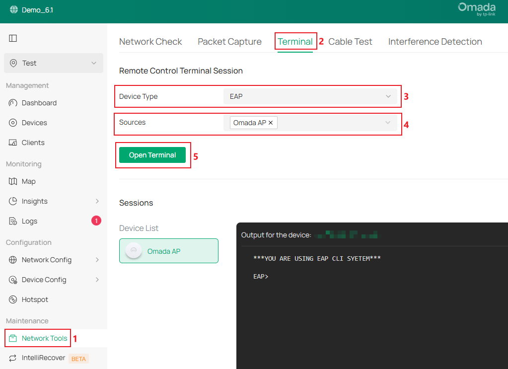 Show the Terminal on Omada Controller.