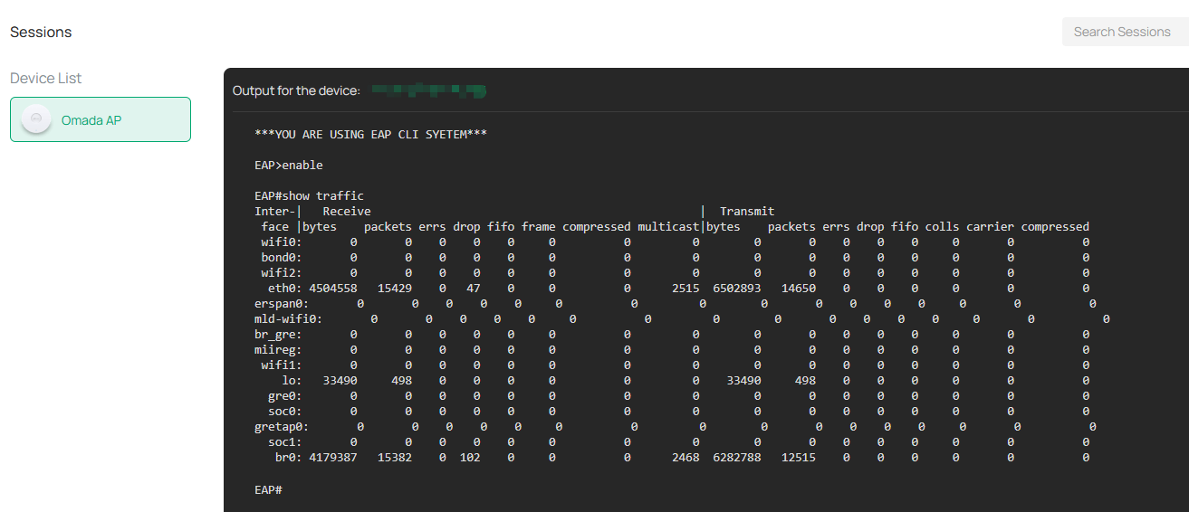 Show the CLI of Omada AP through Controller Terminal.