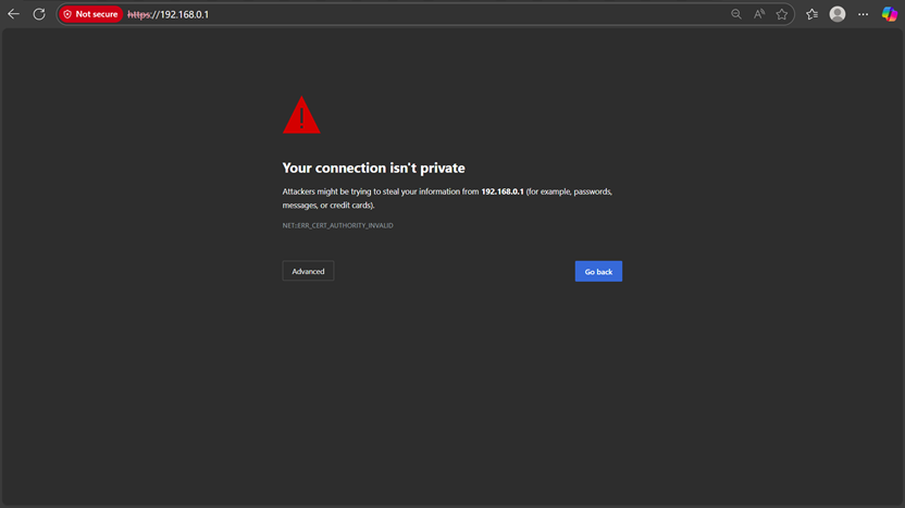 Picture shows the browser warning.