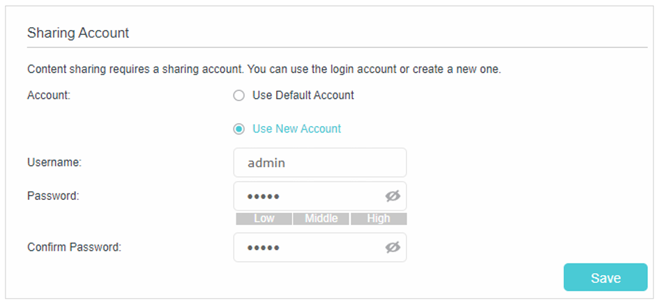 Create the new sharing account