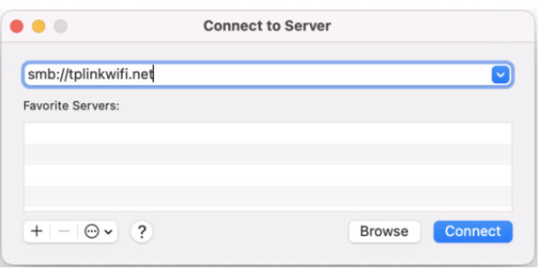 Type smb://tplinkwifi.net or smb:// LAN IP on Connect to Server.