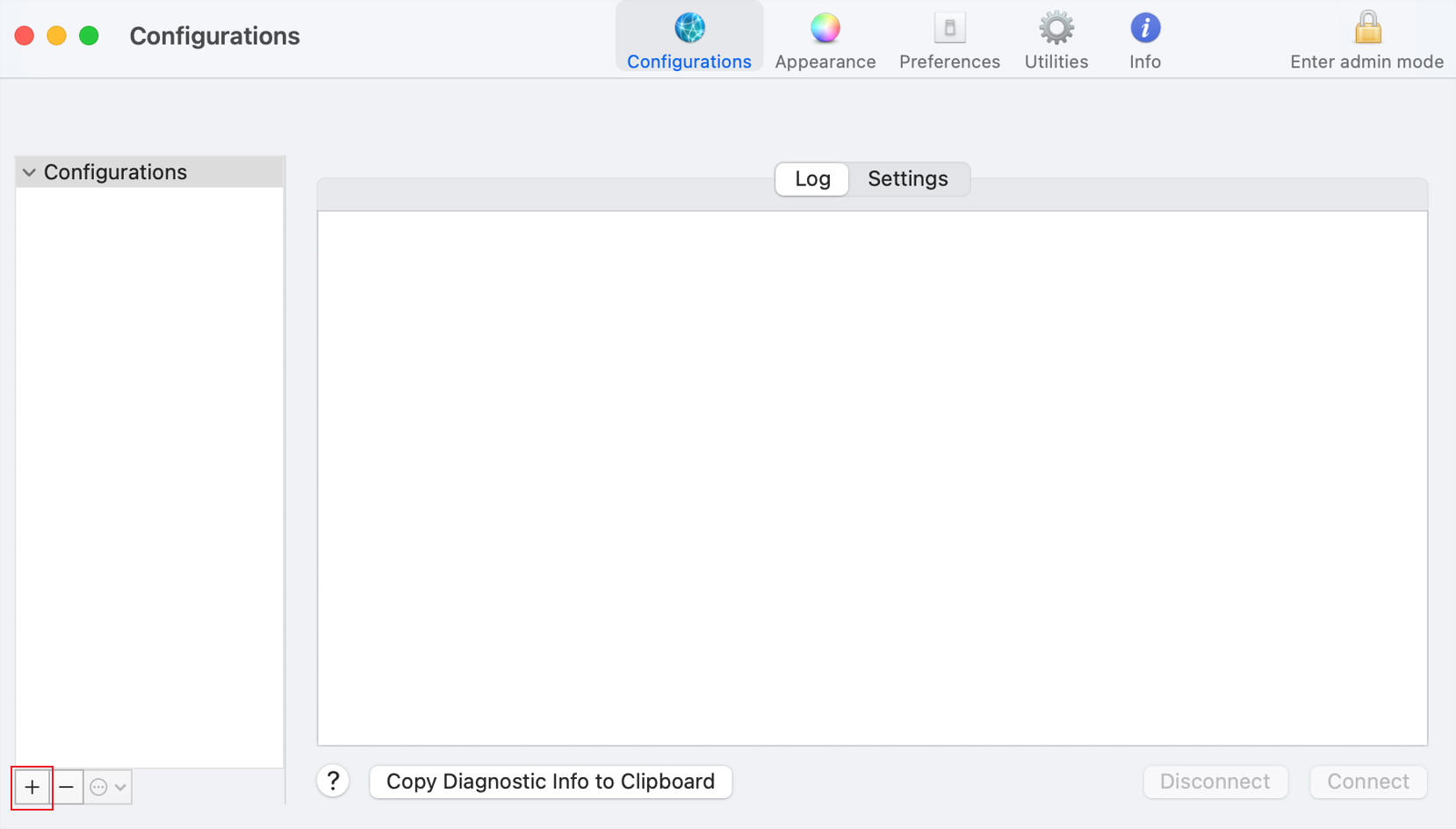 Show the position of the “+” button.