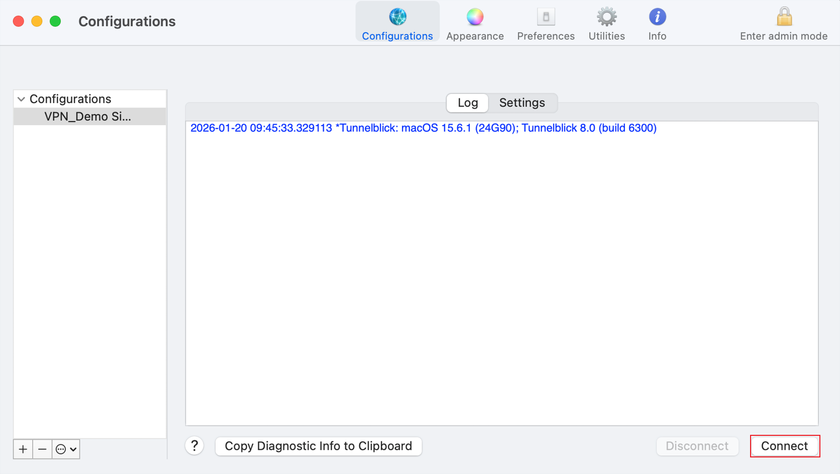 Show the position of connect button.