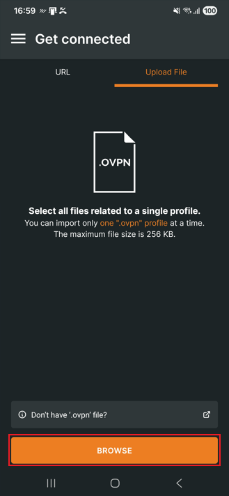 Show the position of the button to upload a file.
