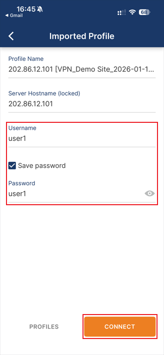 Show the position of the connect button.