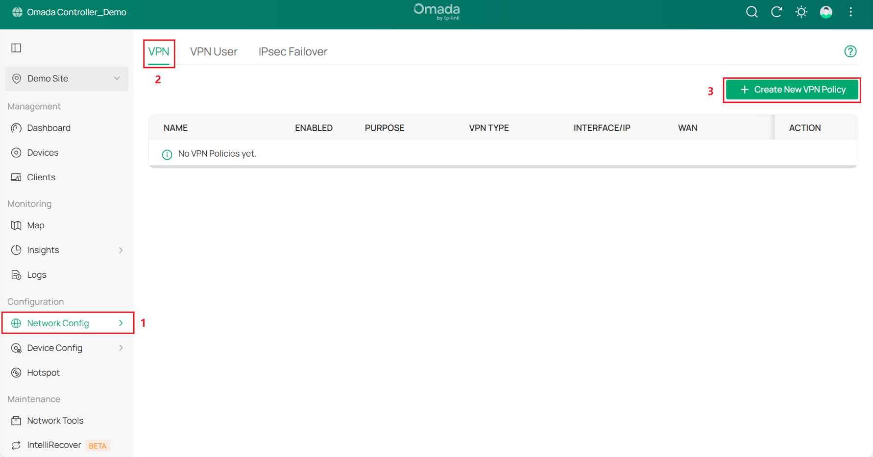 Show the entrance to create a new VPN policy.