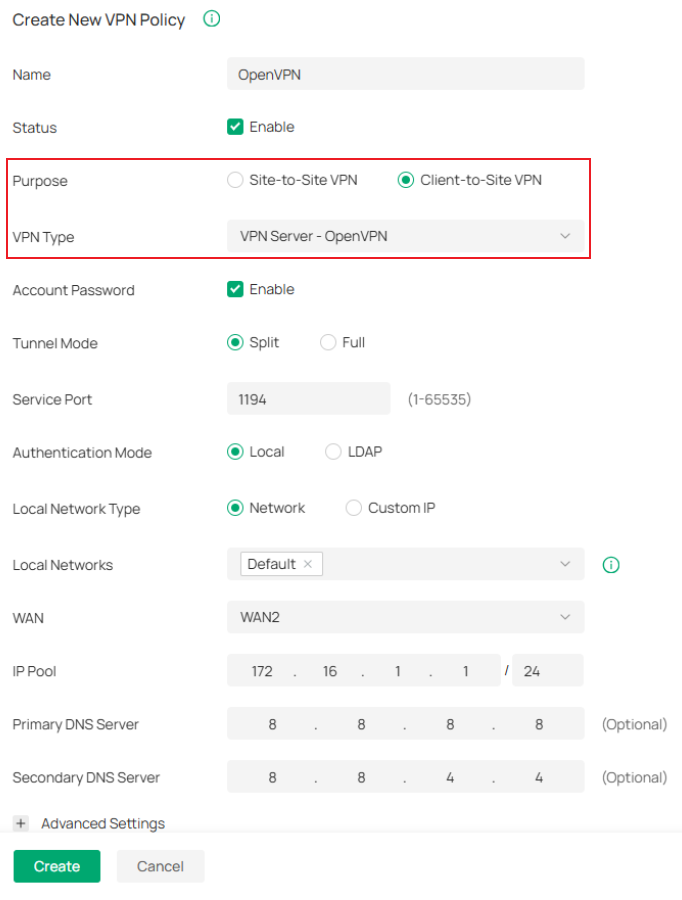 Show the policy example.