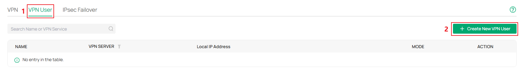 Show the entrance to create a new VPN user.