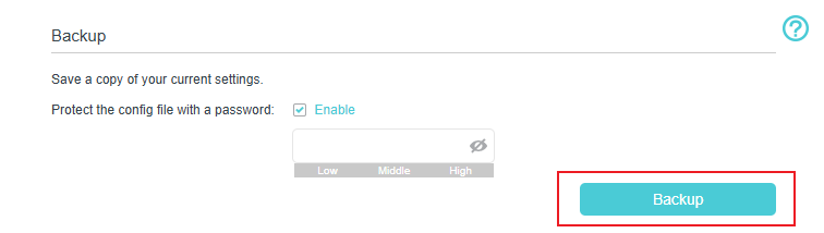 The button to back up the configuration file.