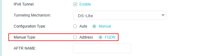 Select “FQDN” as the Manual Type. 