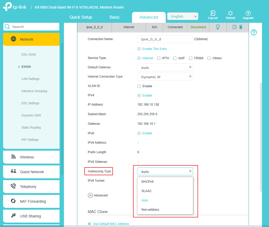 IPv6 Addressing Type.