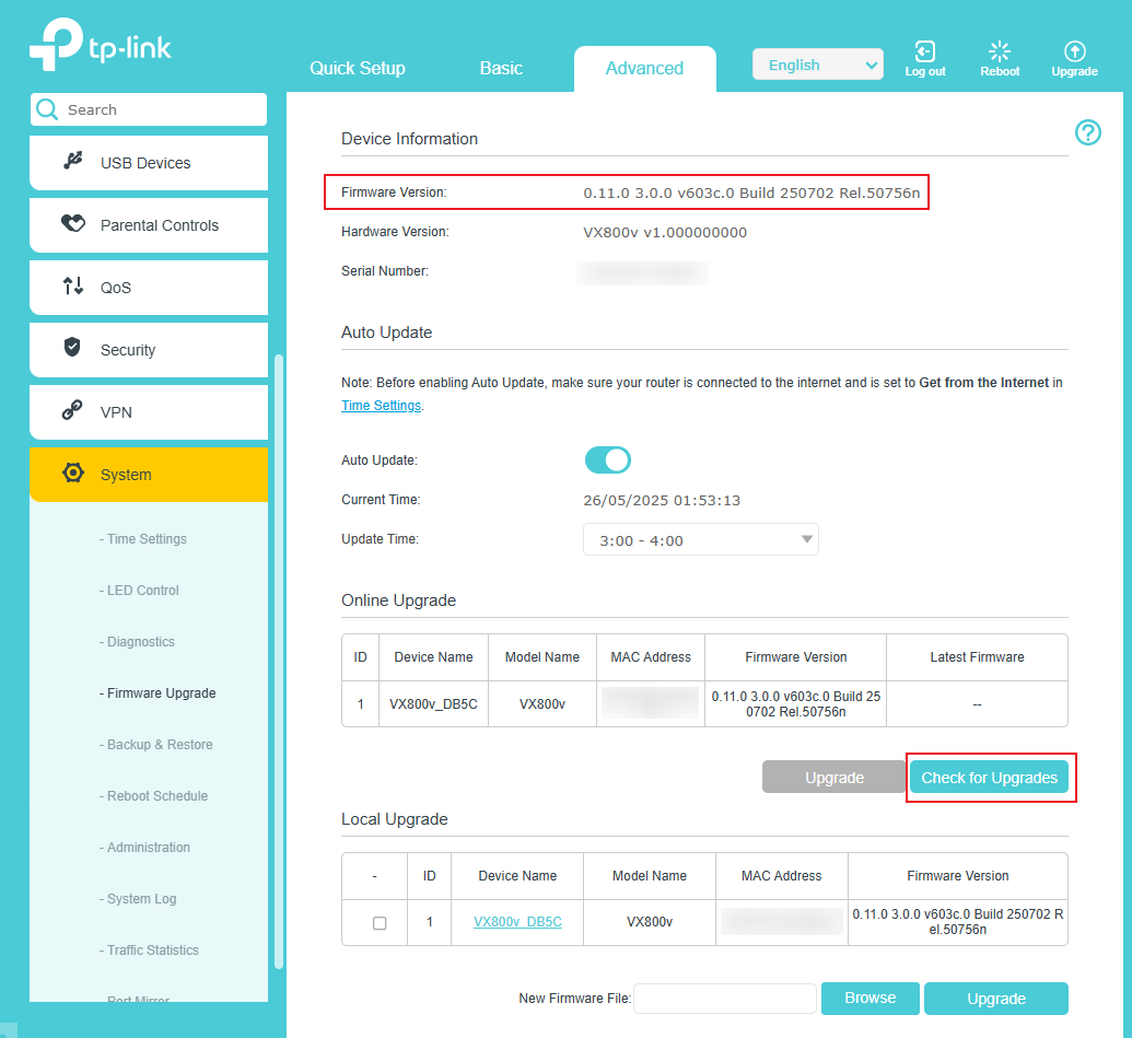 “Firmware Upgrade” page.
