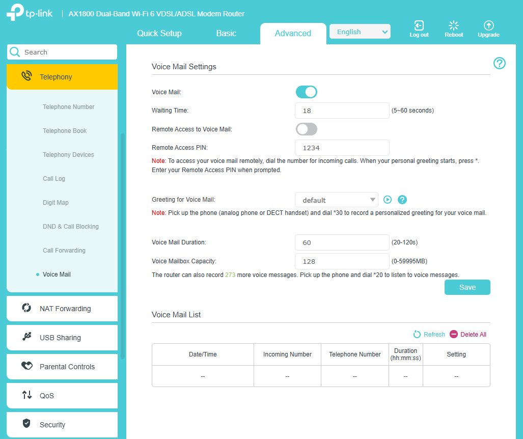 “Voice Mail” page.