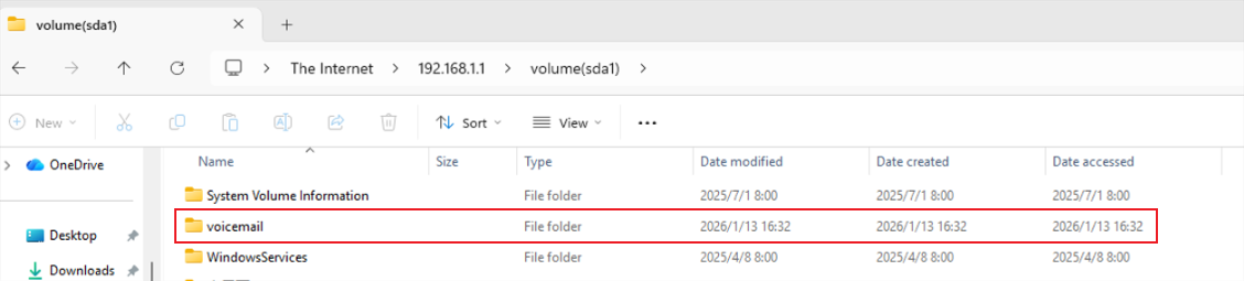 voicemail folder created on your USB device.