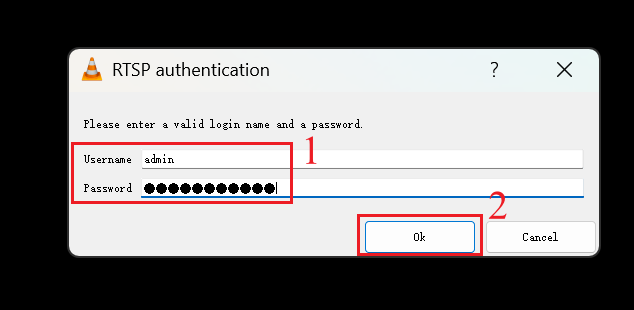 Enter the username and password of the camera.