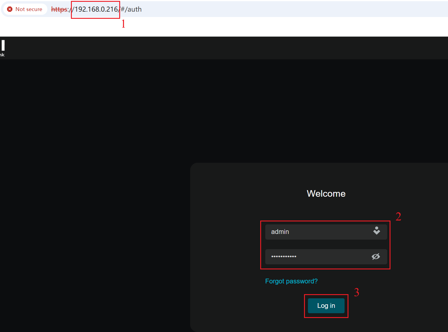 Login page of the VIGI Camera.