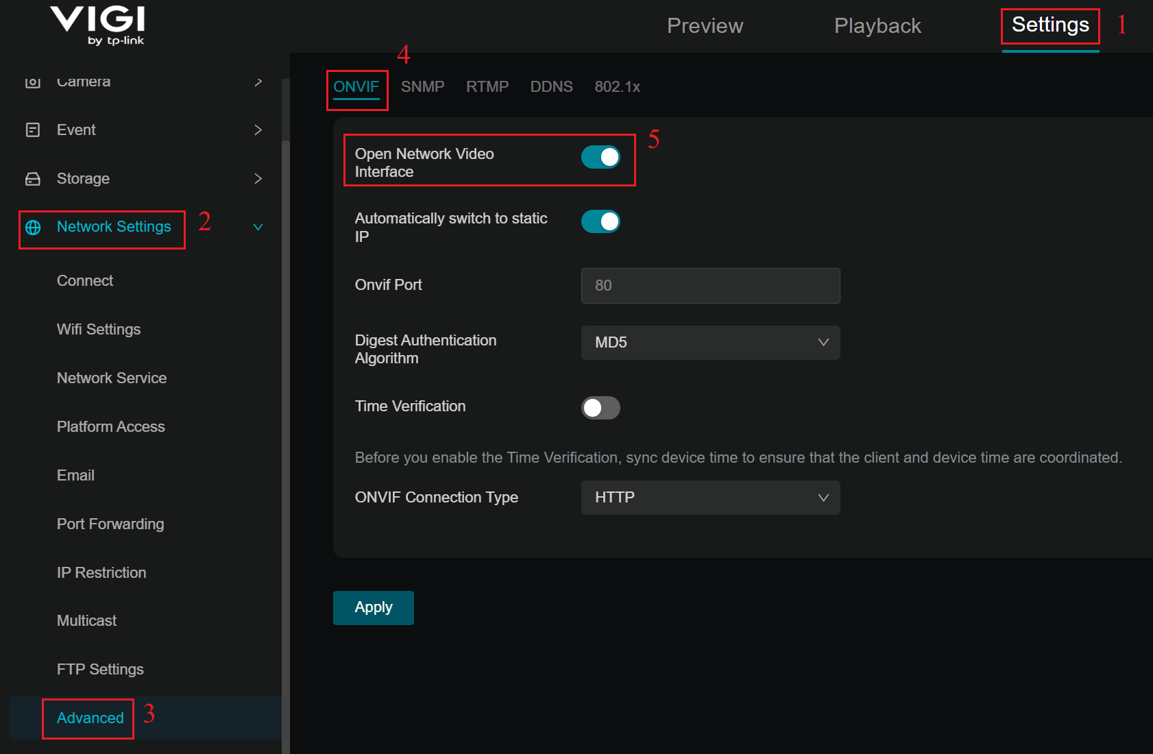 Enable Open Network Video Interface.