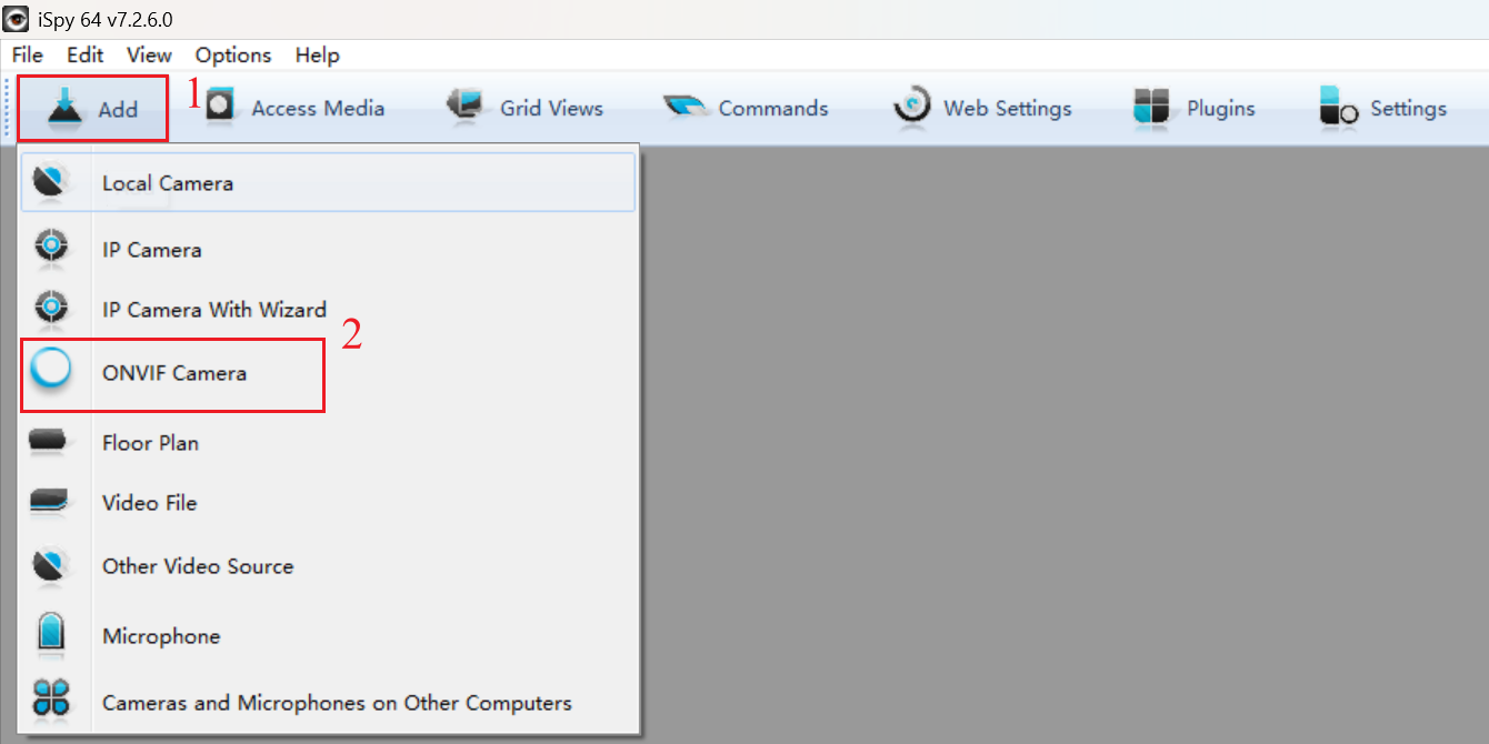 Click ONVIF Camera in Spy software.