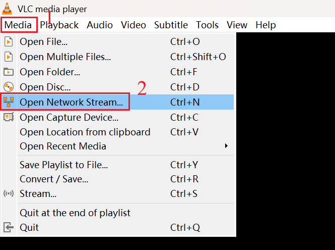 Select Open Network Stream in VLC.