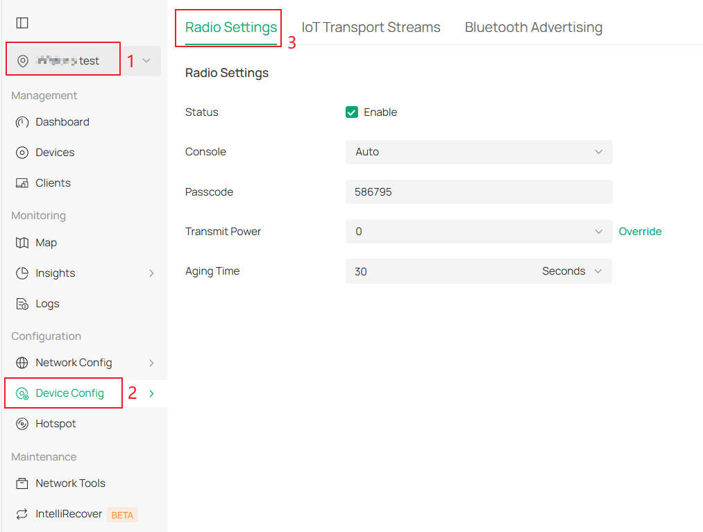 Show path of radio settings.