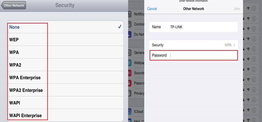 Select Security type, then enter Wi-Fi Password.