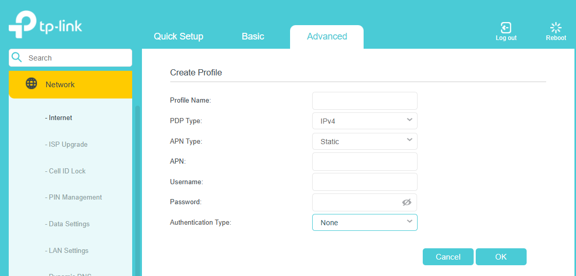All the information we need for creating a new APN profile.