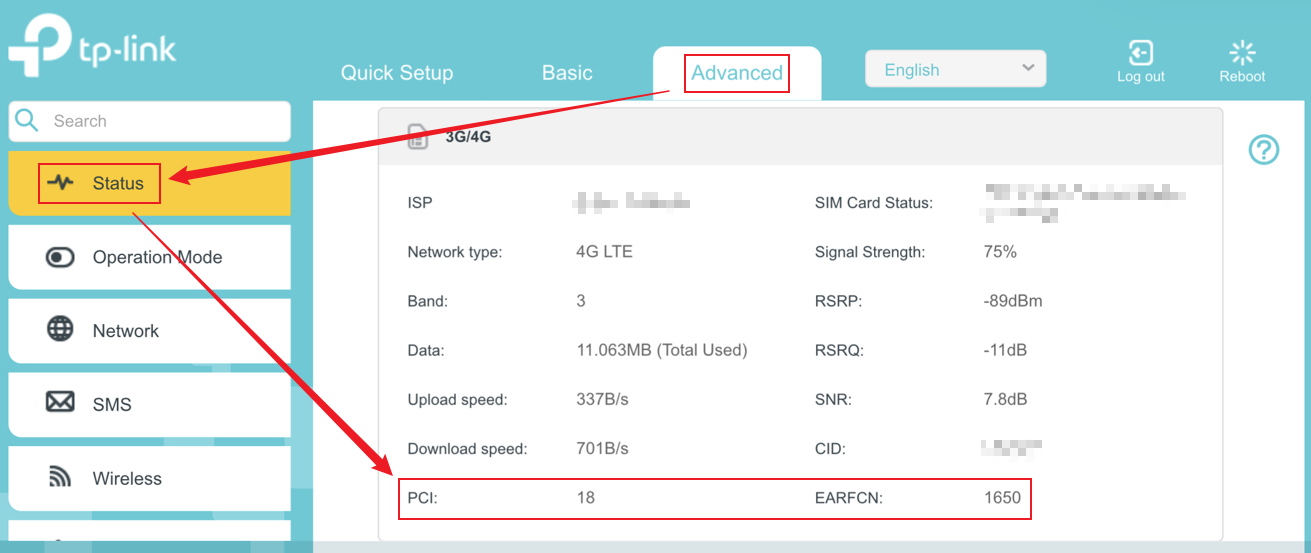 The path to record your SIM card’s current EARFCN and PCI values.