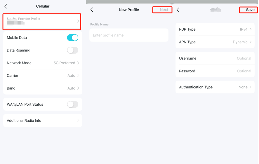 The path to change the Profile settings.