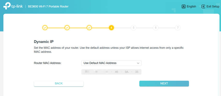 Selecting the router MAC address page during the installation for the TL-WR3602BE.
