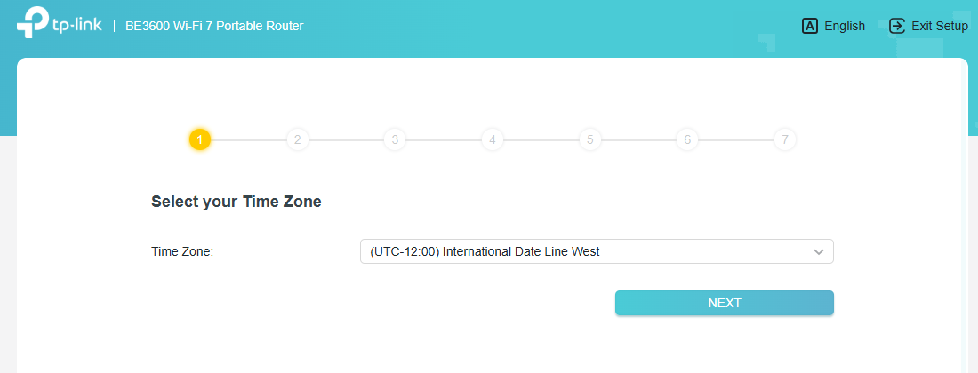 Selecting the time zone page during the installation for the TL-WR3602BE.