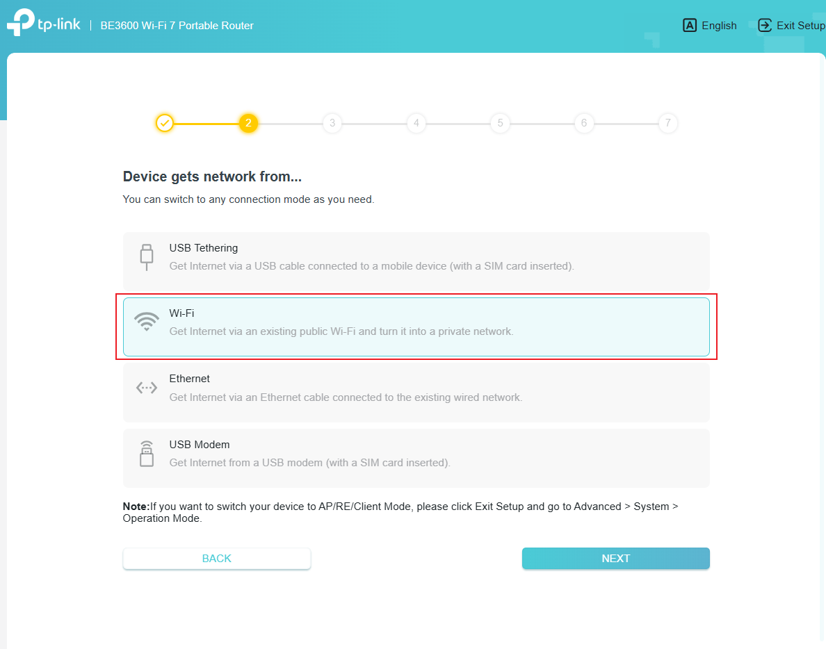 The Wi-Fi option page during the installation for the TL-WR3602BE.