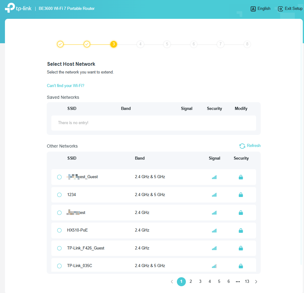 The page of the host Wi-Fi networks list.