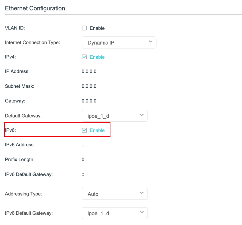IPv6 Enable Button Location