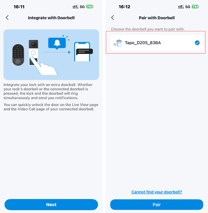 Select matching doorbell.