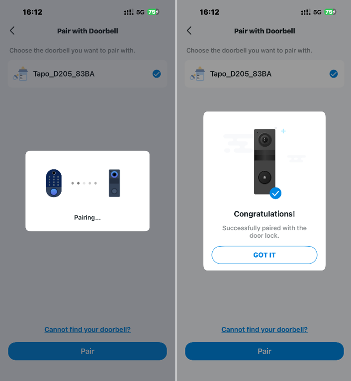Pairing complete notification.