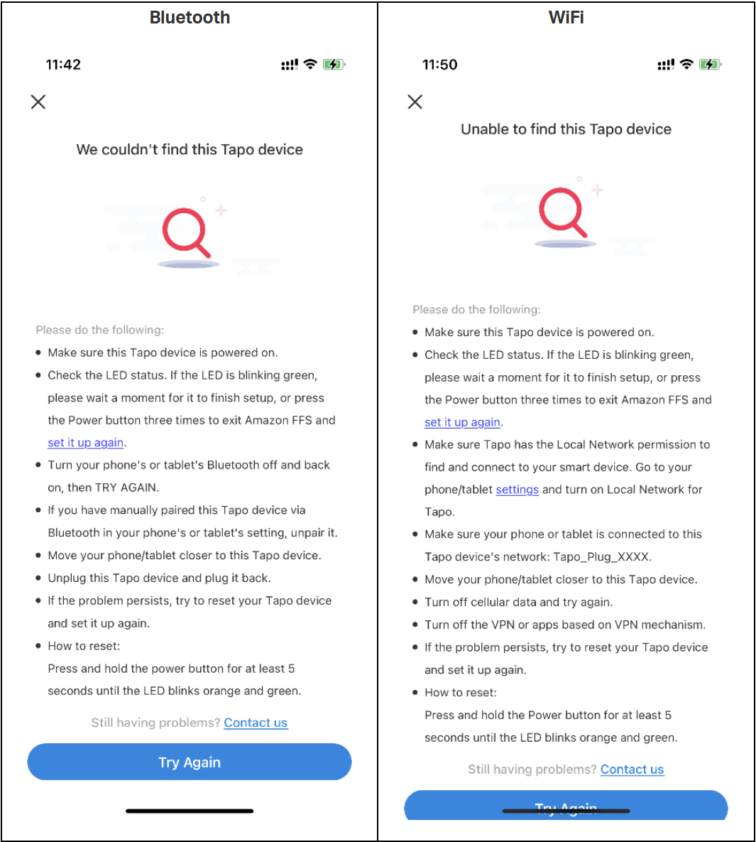 Unable to find this Tapo device.
