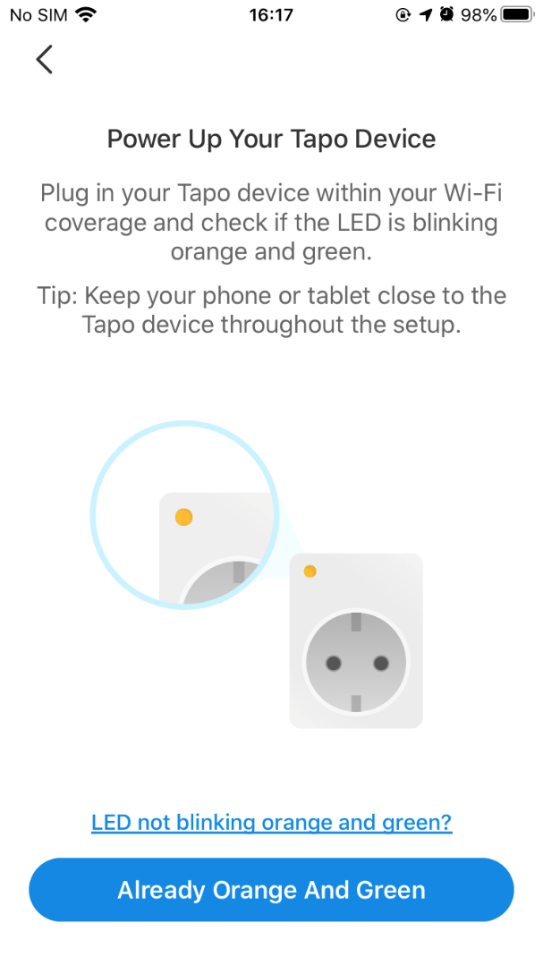 Guidance to turn the Tapo device to setup mode before the configuration.