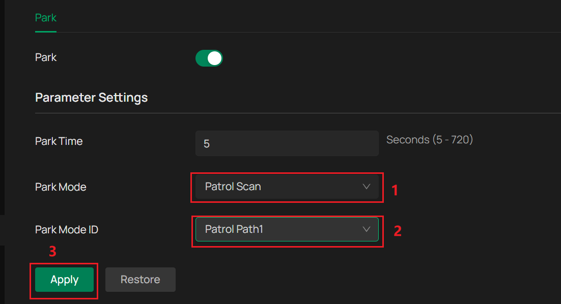 Patrol Scan mode configuration page.