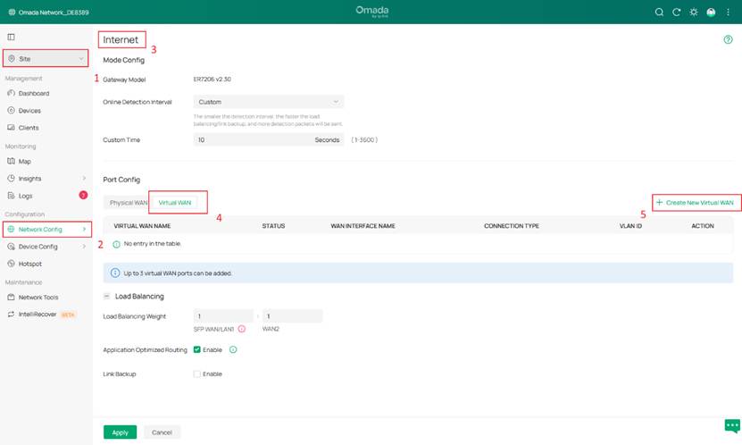 Screenshot showing the location of Create New Virtual WAN button.
